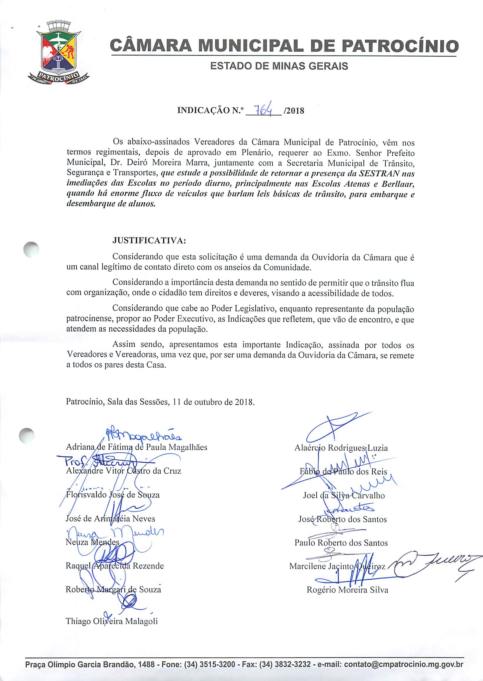 764 - Pedindo retorno Sestran porta colégio Atenas