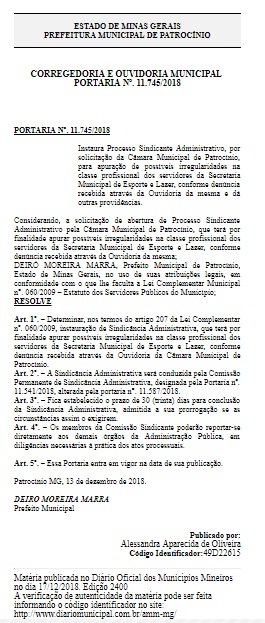 Irregularidades na secretaria de Esportes - Portaria 11.745 - Prefeitura