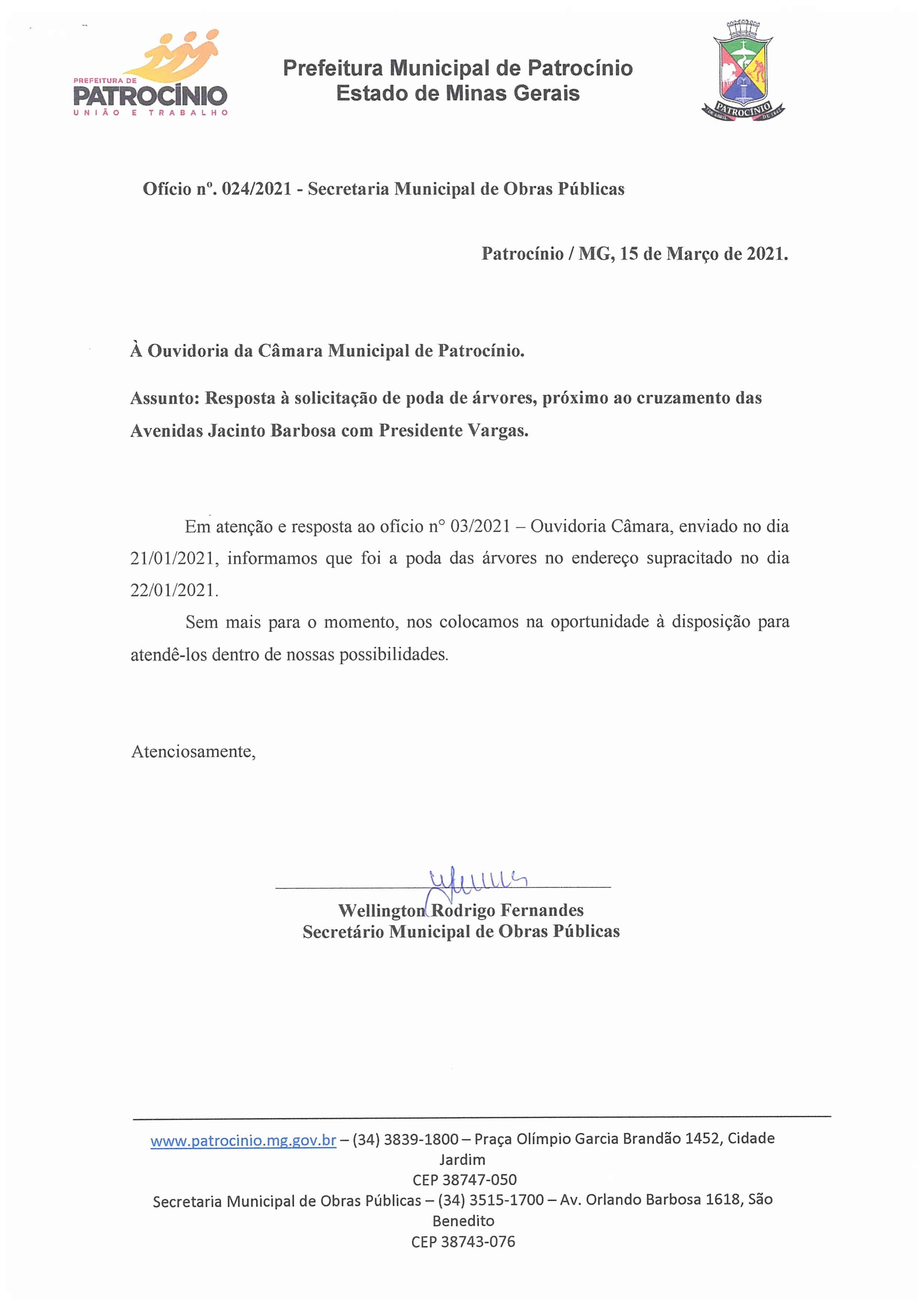 Resposta ao ofício 03/2021