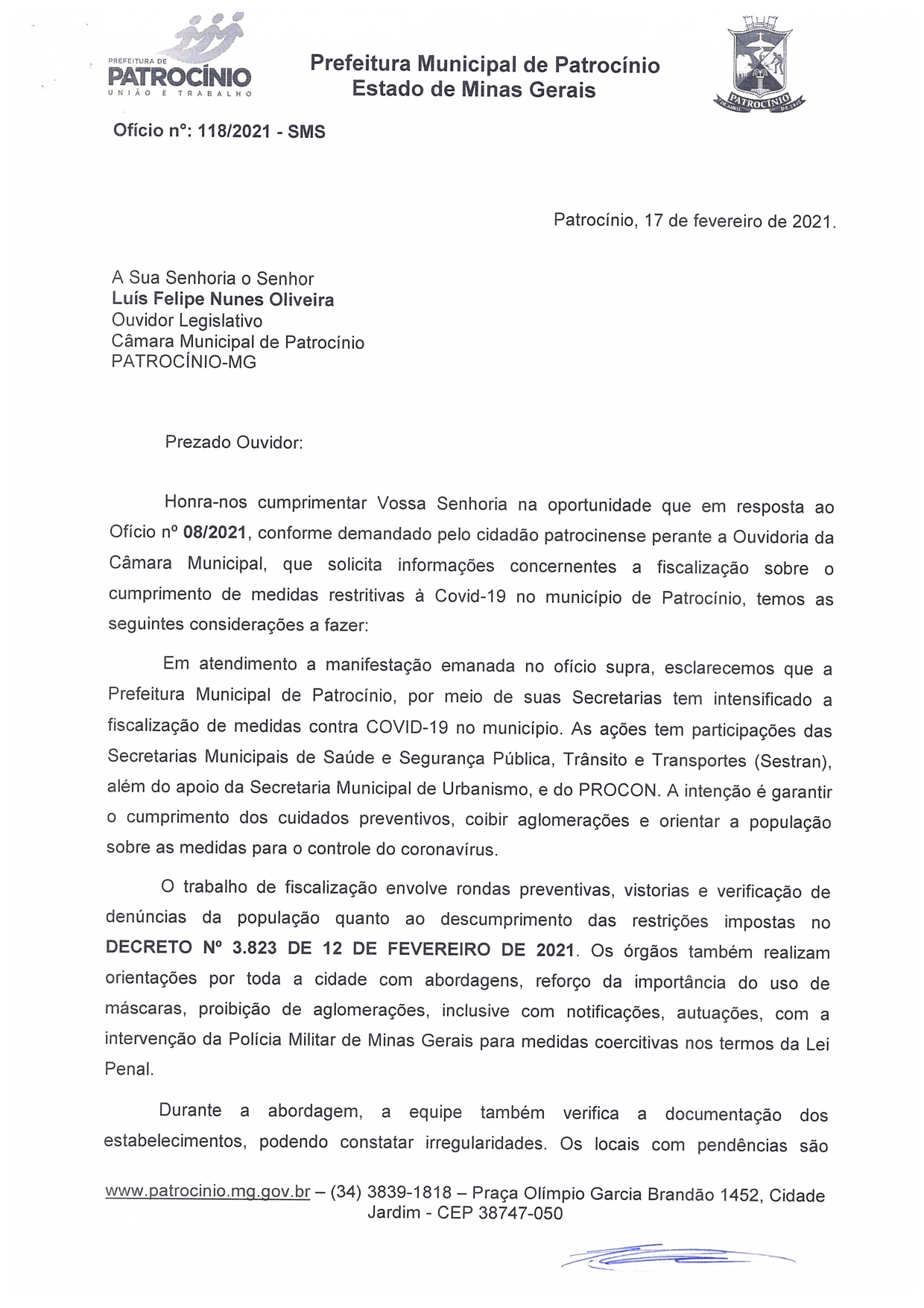 Resposta ao ofício nº 08/2021 Parte 01