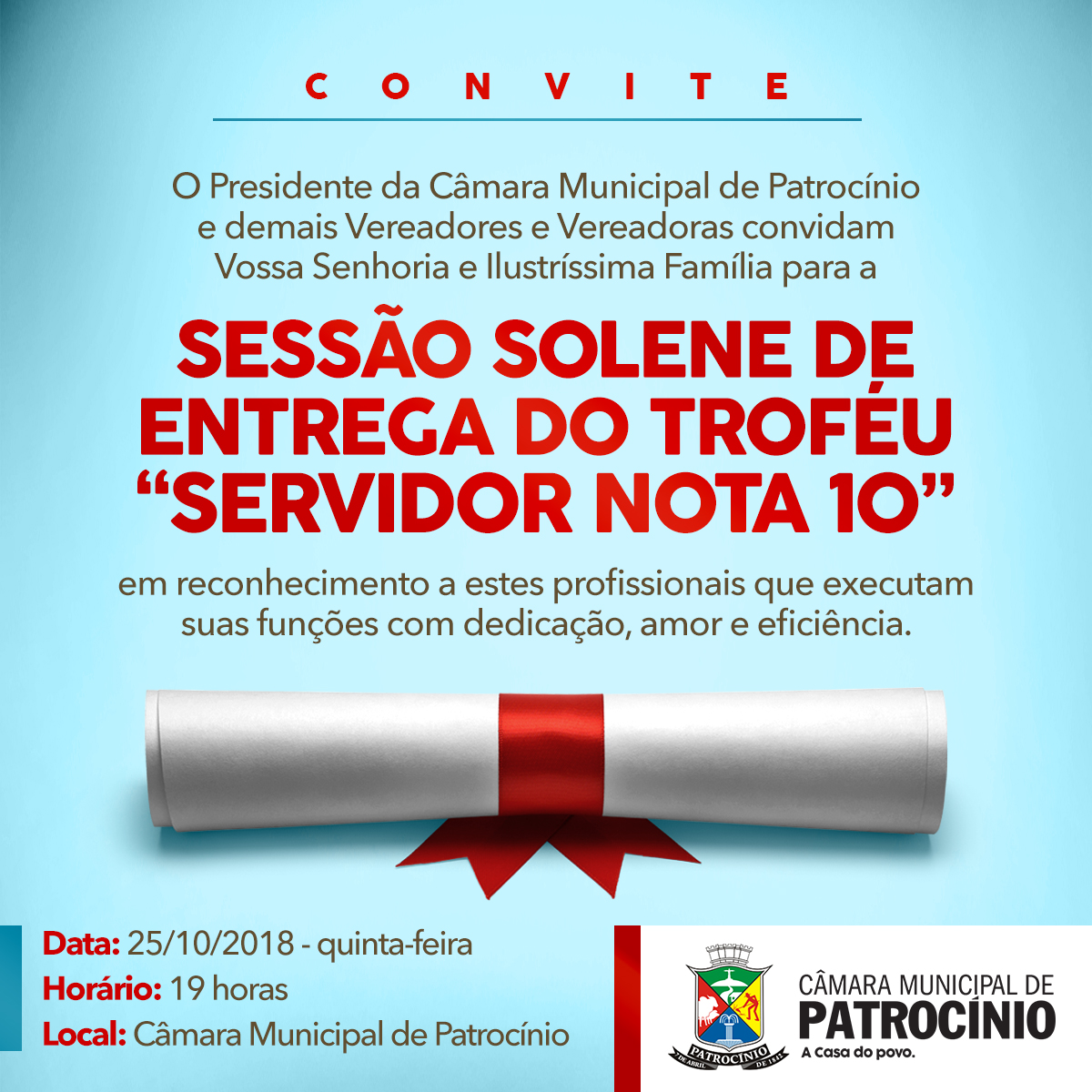 CÂMARA ENTREGARÁ O TROFÉU SERVIDOR NOTA 10