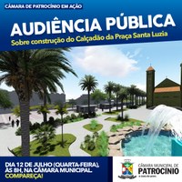 Câmara Municipal realiza Audiência Pública nesta quarta-feira, dia 12/07, às 8 horas